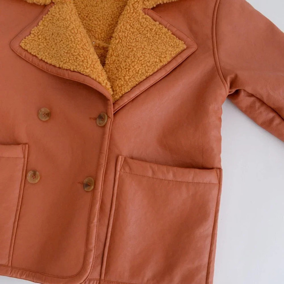 We The Free Kaja Vegan Bonded Leather Peacoat Rust Bomber Jacket Boho M - Picture 5 of 12